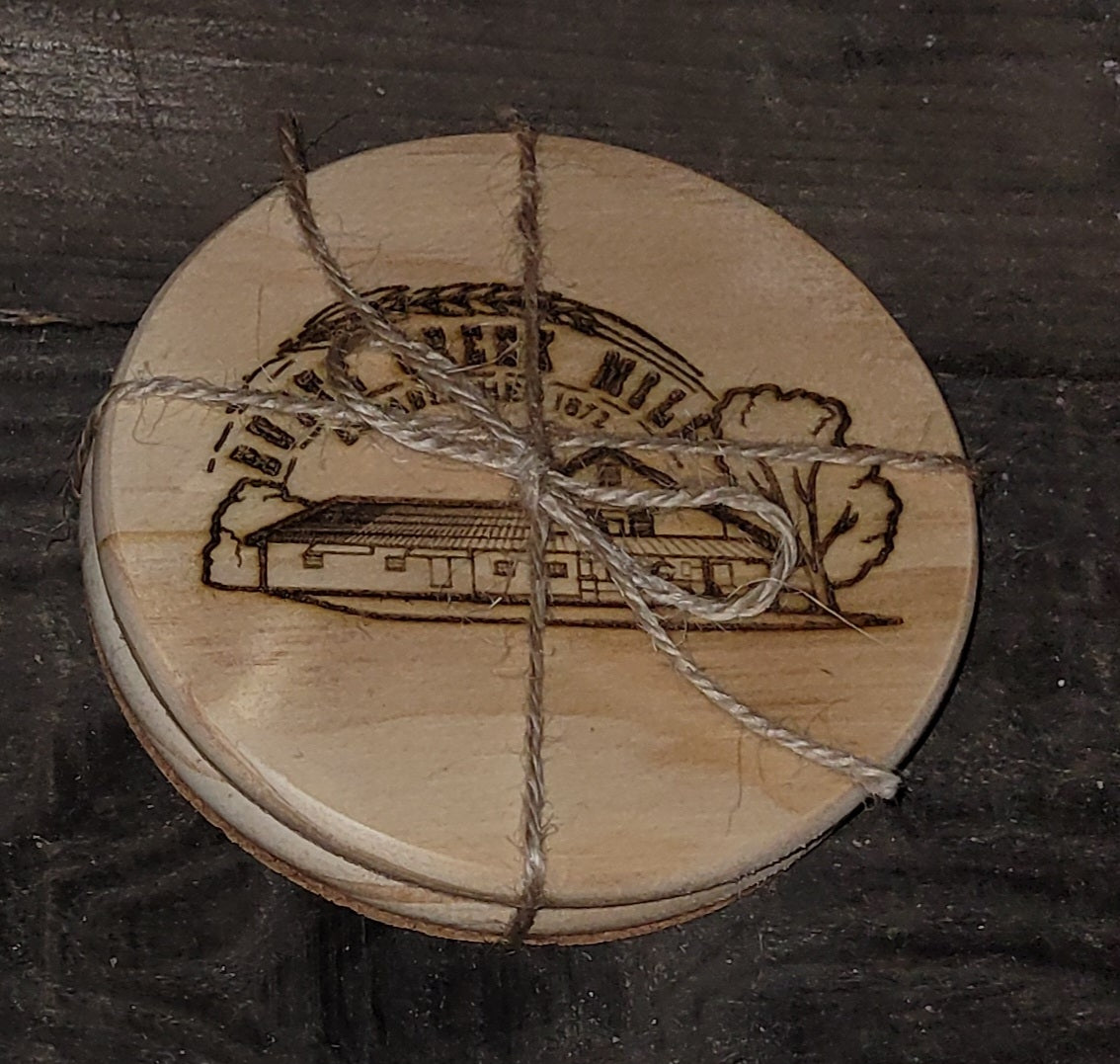 Coasters set of 2 engraved Butte Creek Mill