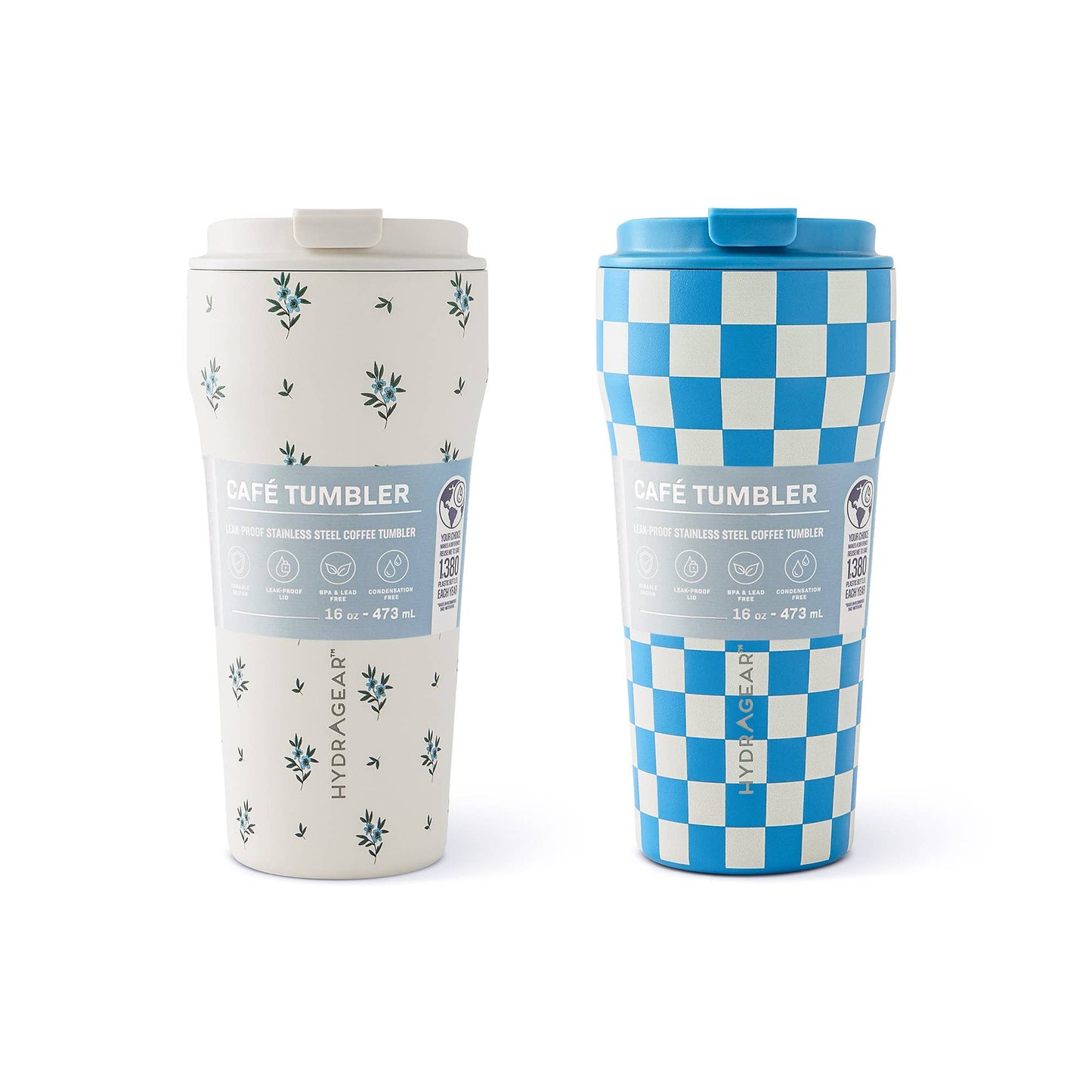 16oz Café Tumbler - Floral/Check