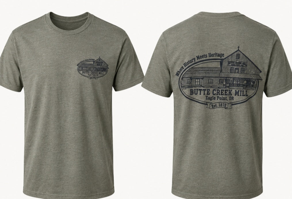 Butte Creek Mill Short Military green Sleeve Logo Tees