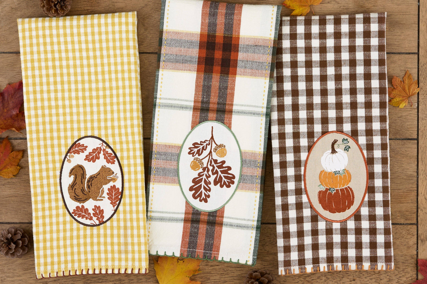 Acorns & Oak Leaves Embellished Dishtowel