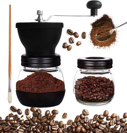 Mixpresso Manual Coffee Grinder Set With Conical Ceramic Burr Two Glass Jars And Soft Brush, Manual Coffee Bean Grinder & Spice Grinder