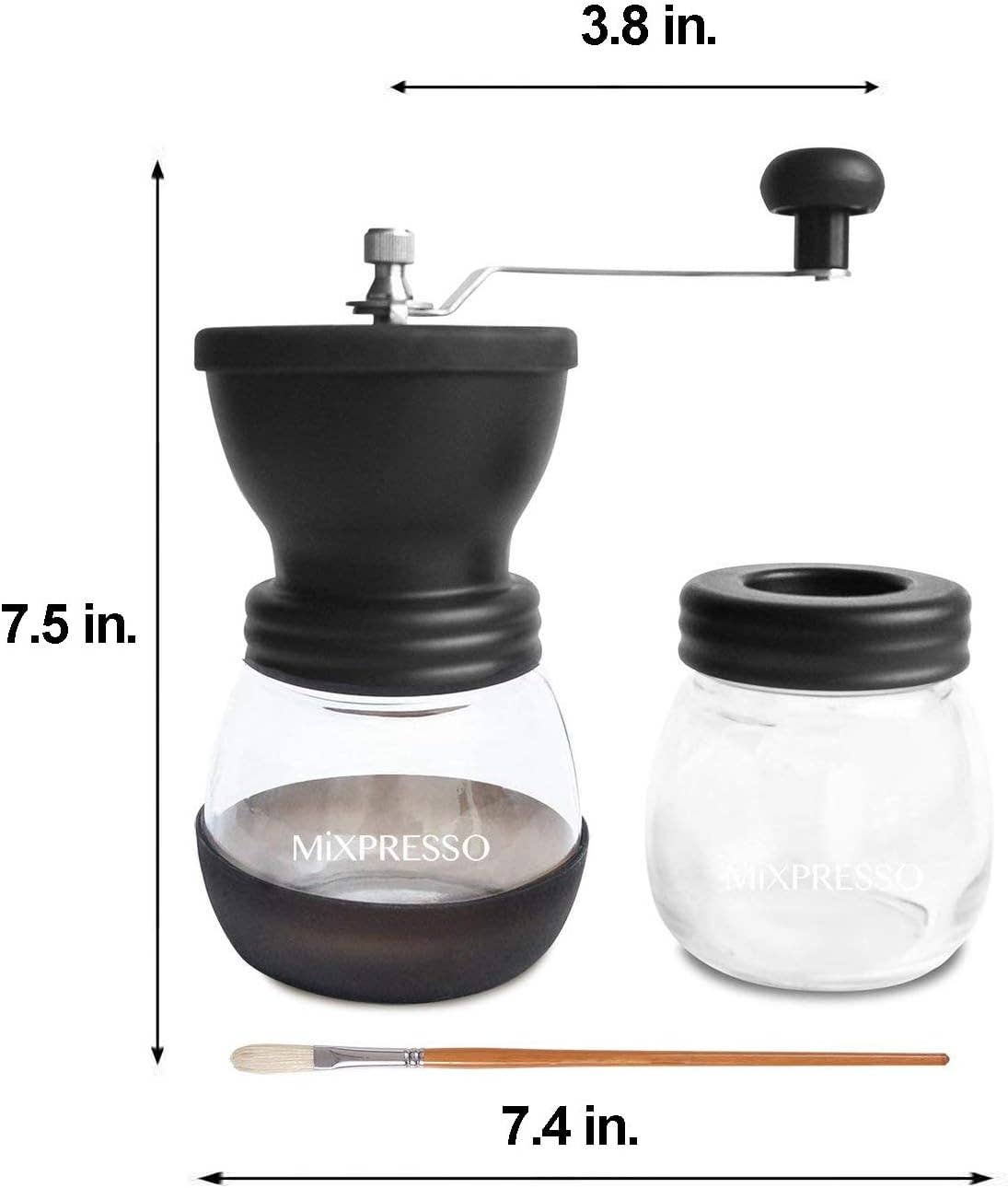 Mixpresso Manual Coffee Grinder Set With Conical Ceramic Burr Two Glass Jars And Soft Brush, Manual Coffee Bean Grinder & Spice Grinder