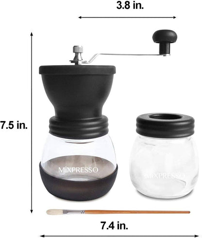 Mixpresso Manual Coffee Grinder Set With Conical Ceramic Burr Two Glass Jars And Soft Brush, Manual Coffee Bean Grinder & Spice Grinder