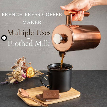 Mixpresso Stainless Steel French Press Coffee Maker 27 Oz 800ML Double Wall Metal Insulated Coffee Press & Tea Brewer: Bronze