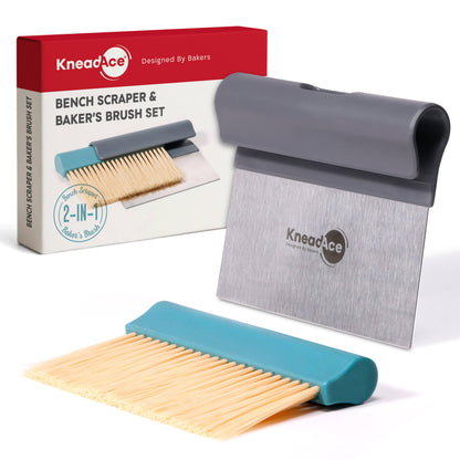 KneadAce Bench Scraper and Baker's Brush: White / Red