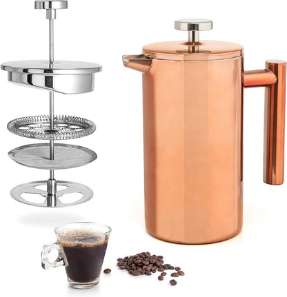 Mixpresso Stainless Steel French Press Coffee Maker 27 Oz 800ML Double Wall Metal Insulated Coffee Press & Tea Brewer: Bronze