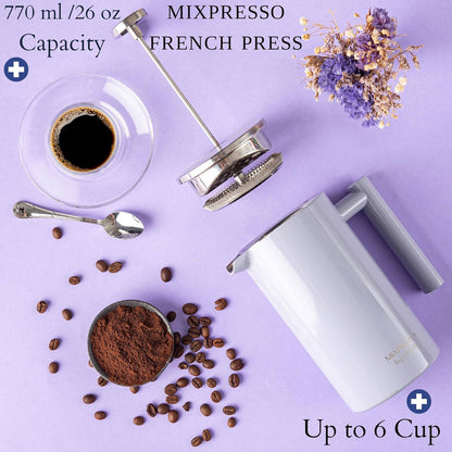 Mixpresso Stainless Steel French Press Coffee Maker 27 Oz 800ML Double Wall Metal Insulated Coffee Press & Tea Brewer: Bronze