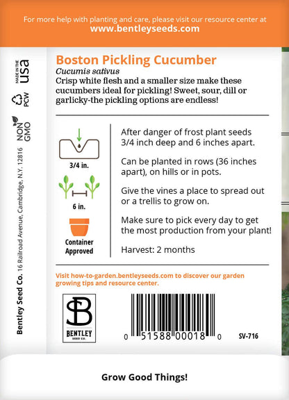 Cucumber, Boston Pickling Seed Packets