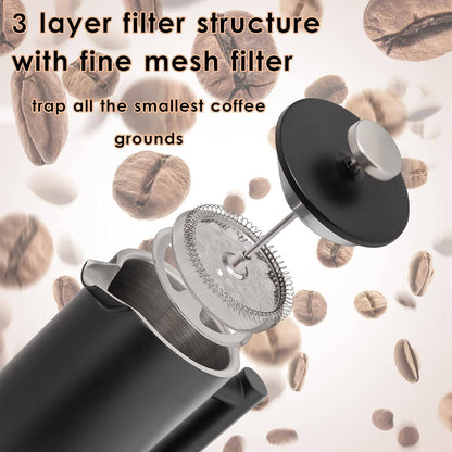 Mixpresso Stainless Steel French Press Coffee Maker 27 Oz 800ML Double Wall Metal Insulated Coffee Press & Tea Brewer: Bronze