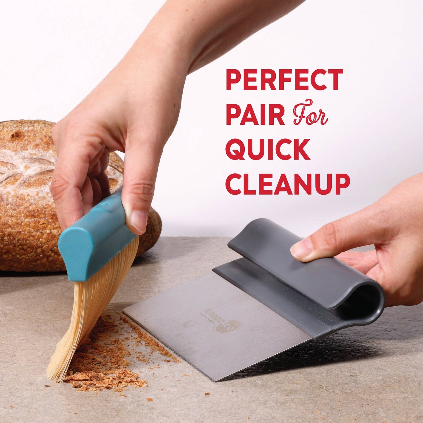 KneadAce Bench Scraper and Baker's Brush: White / Red