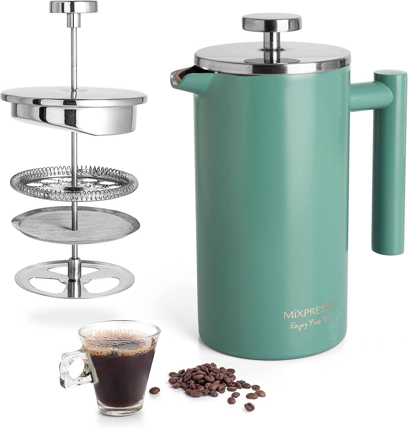 Mixpresso Stainless Steel French Press Coffee Maker 27 Oz 800ML Double Wall Metal Insulated Coffee Press & Tea Brewer: Bronze