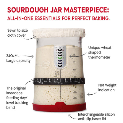 KneadAce PRO Sourdough Kit:34oz Jar-Round Baskets-Bread Lame