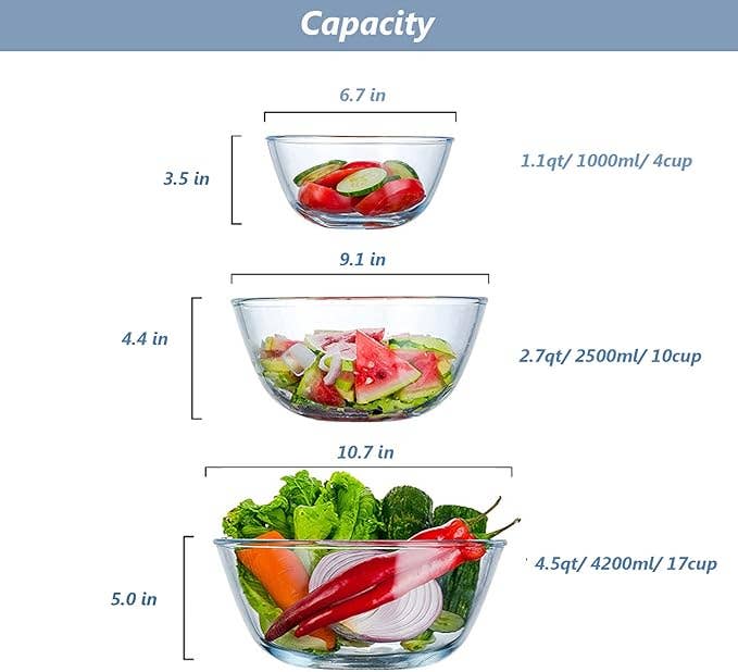 3-Piece Glass Mixing Bowls with Lids Set