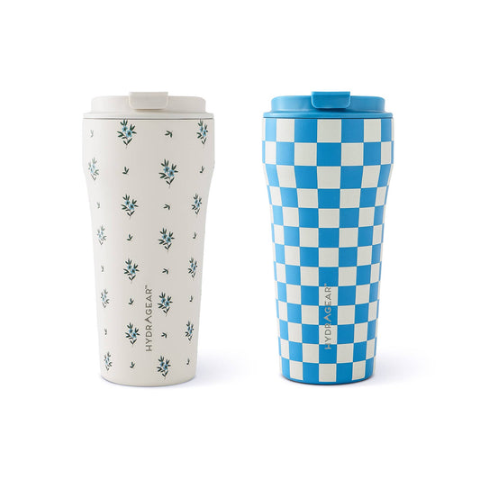 16oz Café Tumbler - Floral/Check