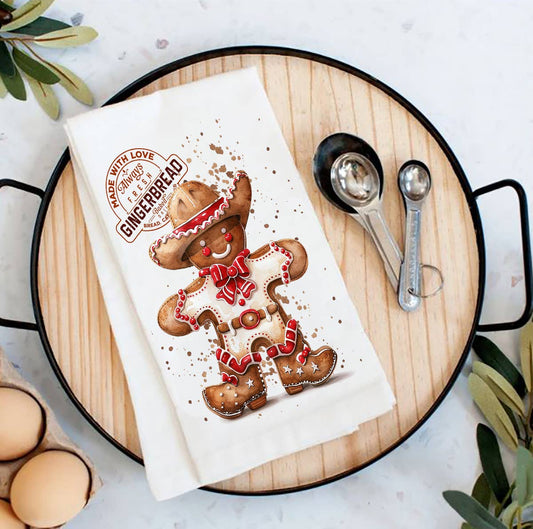 Cowboy Gingerbread Man Christmas Tea Towel