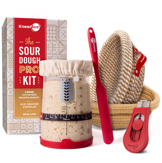 KneadAce PRO Sourdough Kit:34oz Jar-Round Baskets-Bread Lame