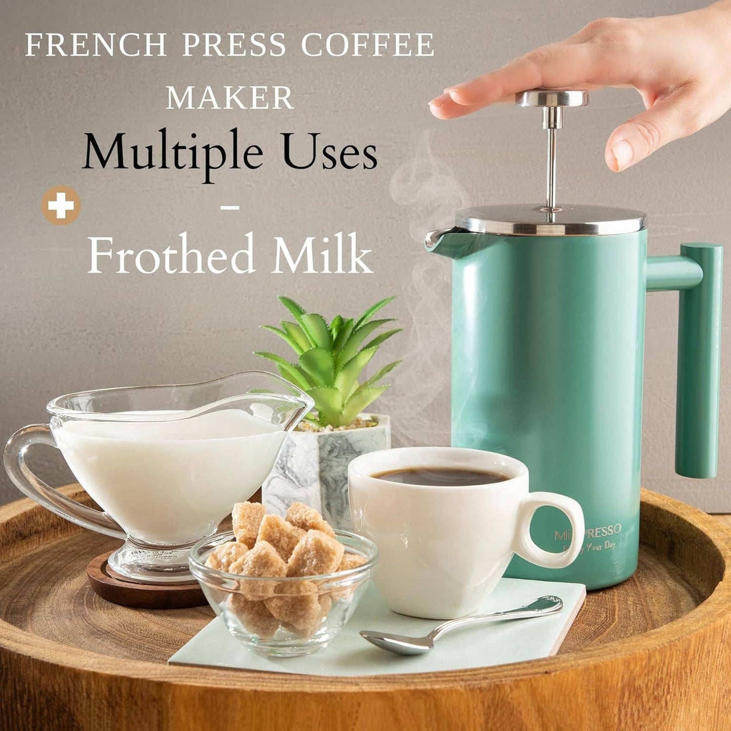 Mixpresso Stainless Steel French Press Coffee Maker 27 Oz 800ML Double Wall Metal Insulated Coffee Press & Tea Brewer: Bronze