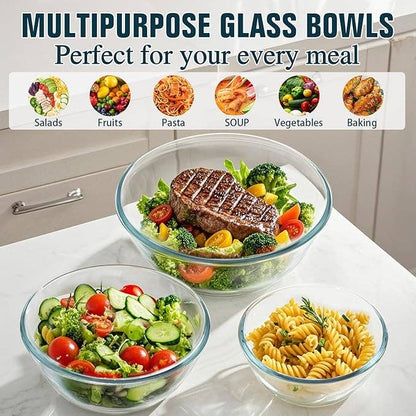3-Piece Glass Mixing Bowls with Lids Set