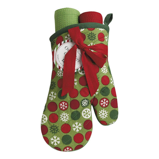 Snowflake Dots oven mitt and towels