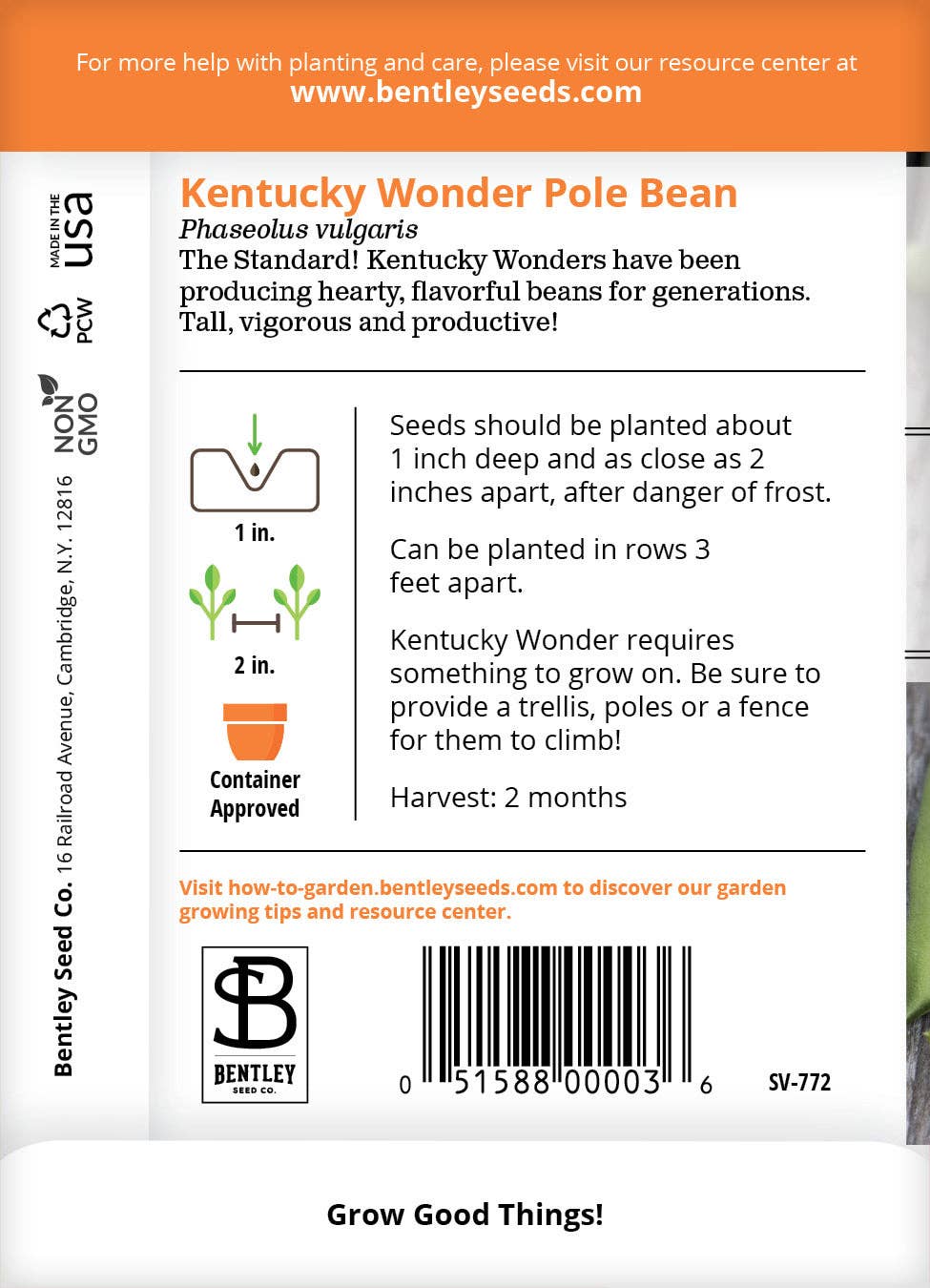 Beans, Kentucky Wonder Pole Bean Seed Packets