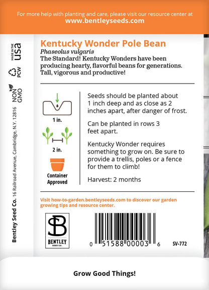 Beans, Kentucky Wonder Pole Bean Seed Packets