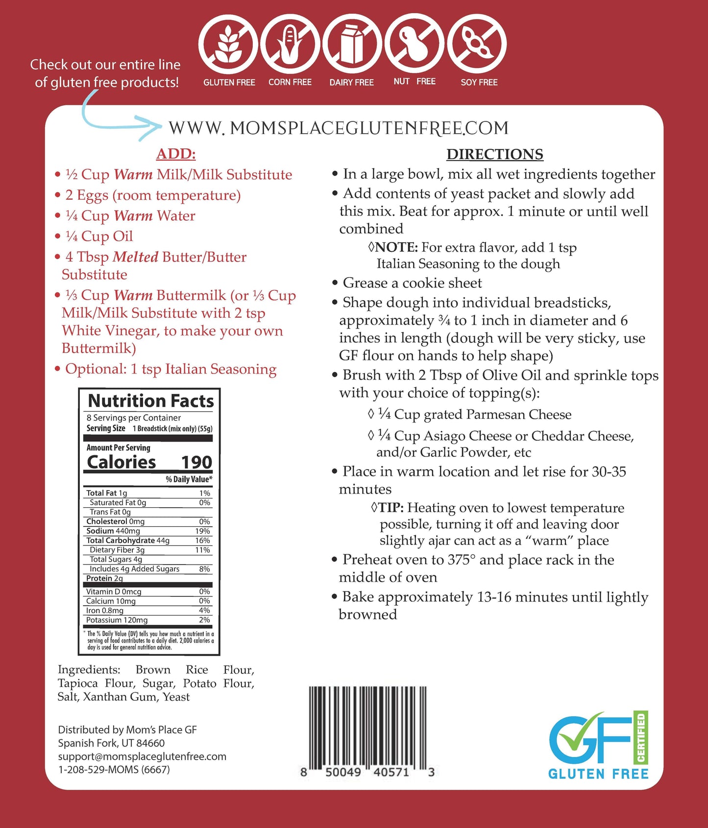 Gluten-Free Buttery Breadsticks Mix