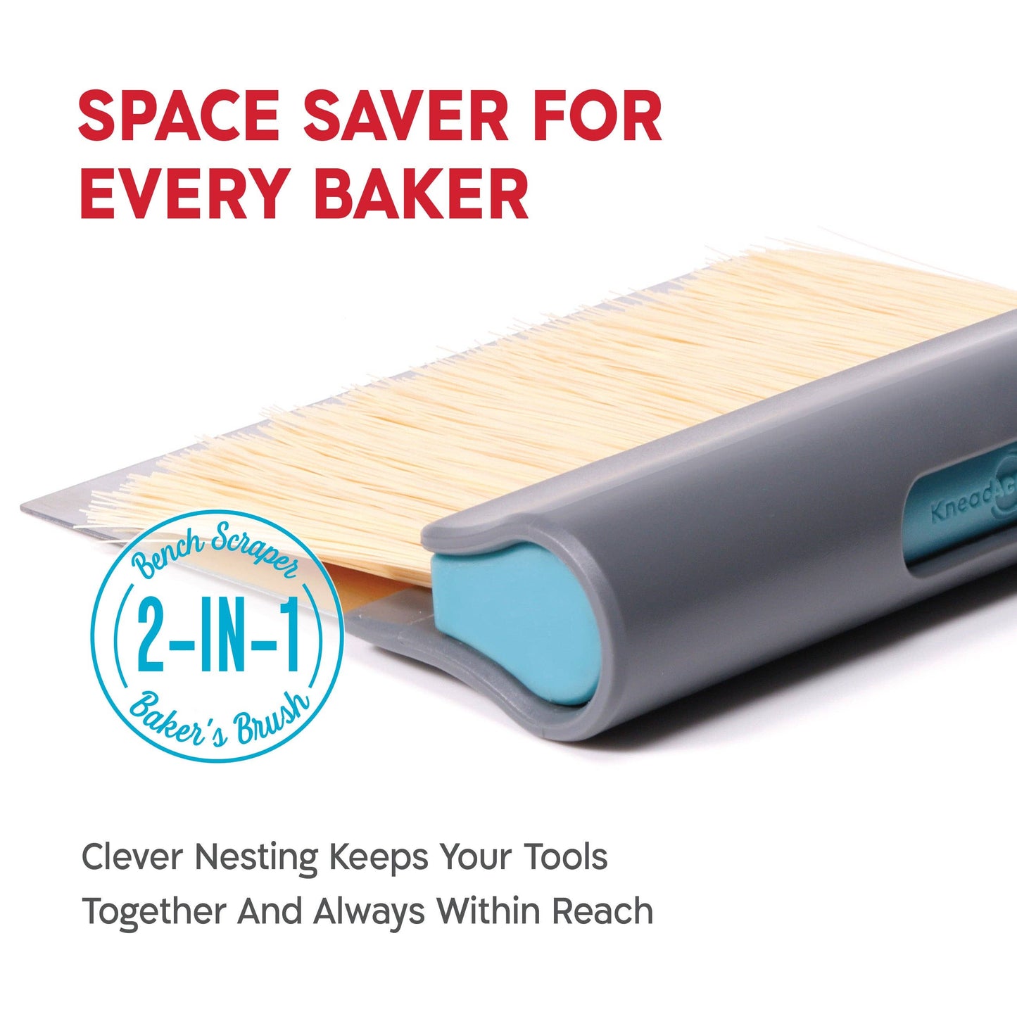 KneadAce Bench Scraper and Baker's Brush: White / Red