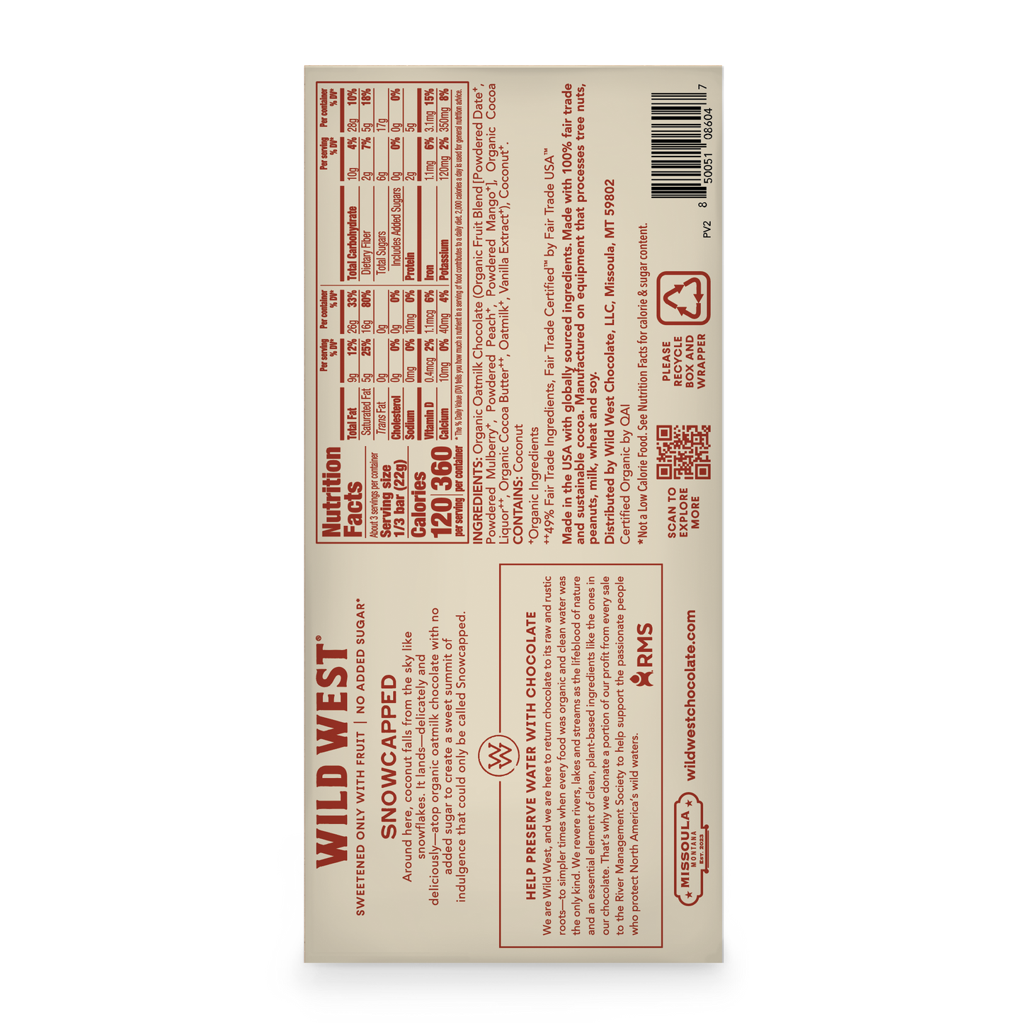 wild west snowcapped chocolate bar