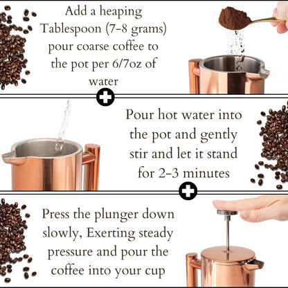 Mixpresso Stainless Steel French Press Coffee Maker 27 Oz 800ML Double Wall Metal Insulated Coffee Press & Tea Brewer: Bronze