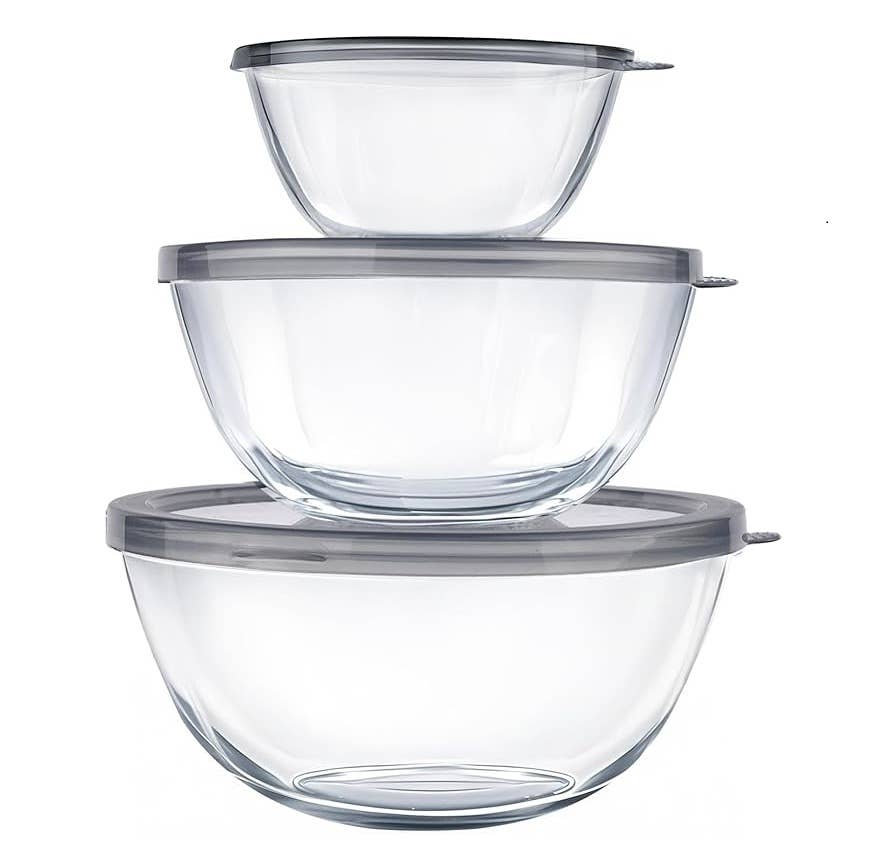 3-Piece Glass Mixing Bowls with Lids Set