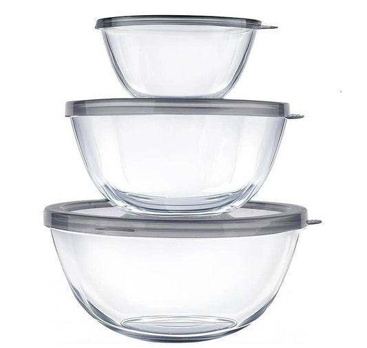 3-Piece Glass Mixing Bowls with Lids Set