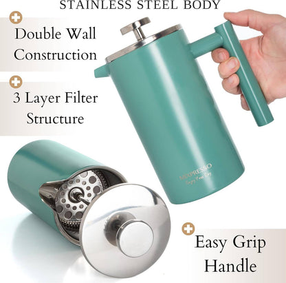 Mixpresso Stainless Steel French Press Coffee Maker 27 Oz 800ML Double Wall Metal Insulated Coffee Press & Tea Brewer: Bronze