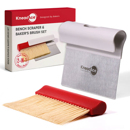 KneadAce Bench Scraper and Baker's Brush: White / Red