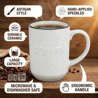 Sheffield Home | 18oz Embossed “COFFEE” Stoneware Mug White