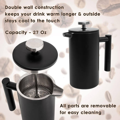 Mixpresso Stainless Steel French Press Coffee Maker 27 Oz 800ML Double Wall Metal Insulated Coffee Press & Tea Brewer: Bronze
