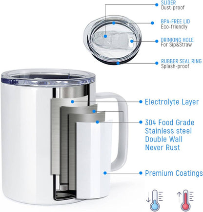 12oz Sublimation Coffee Mug with Handle & Lid