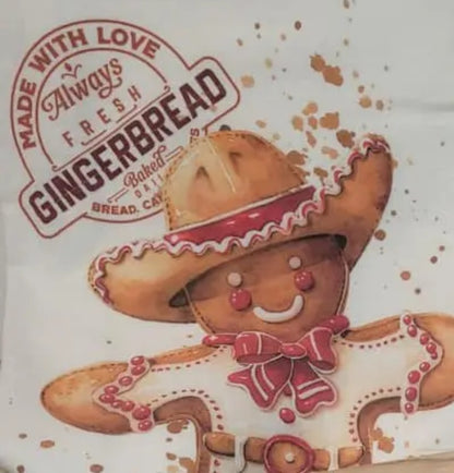 Cowboy Gingerbread Man Christmas Tea Towel