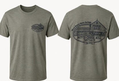 Butte Creek Mill Short Military green Sleeve Logo Tees