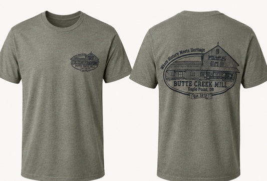 Butte Creek Mill Short Military green Sleeve Logo Tees