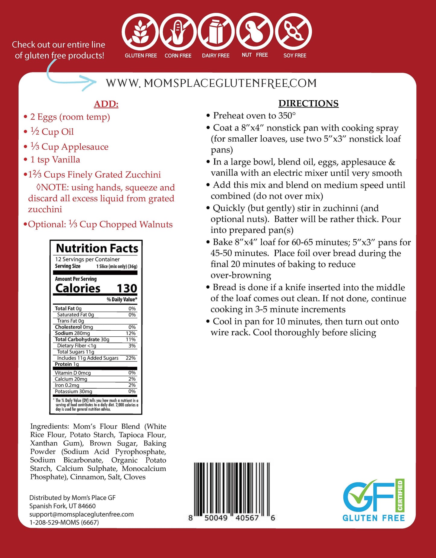 Gluten-Free Zucchini Bread Mix