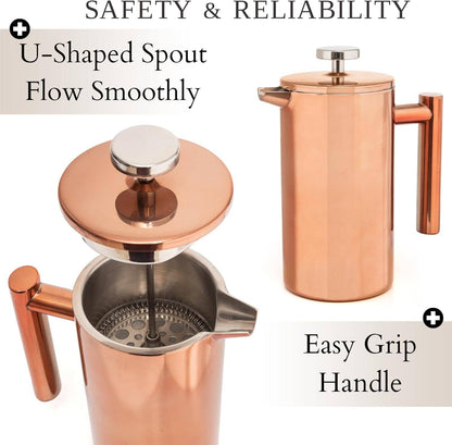 Mixpresso Stainless Steel French Press Coffee Maker 27 Oz 800ML Double Wall Metal Insulated Coffee Press & Tea Brewer: Bronze