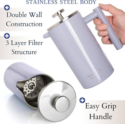 Mixpresso Stainless Steel French Press Coffee Maker 27 Oz 800ML Double Wall Metal Insulated Coffee Press & Tea Brewer: Bronze