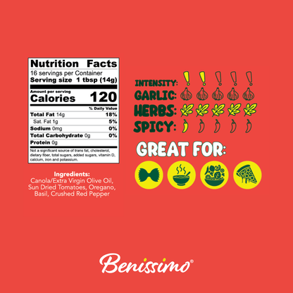 Benissimo Basil & Sundried Tomato EVOO Blend – 8.12 fl oz: Benissimo / Castolatta 8.12 fl oz