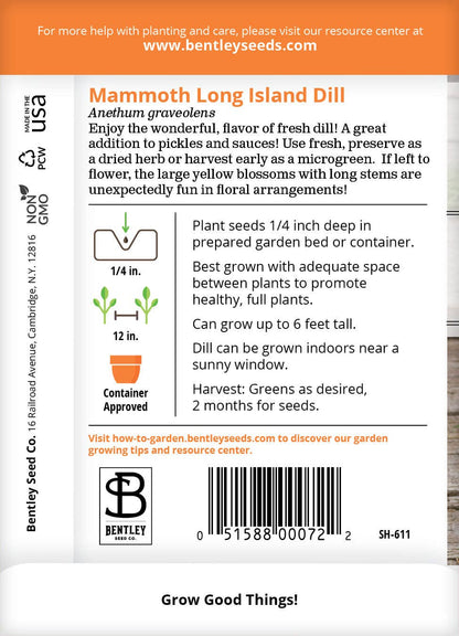 Dill, Long Island Mammoth Seed Packets