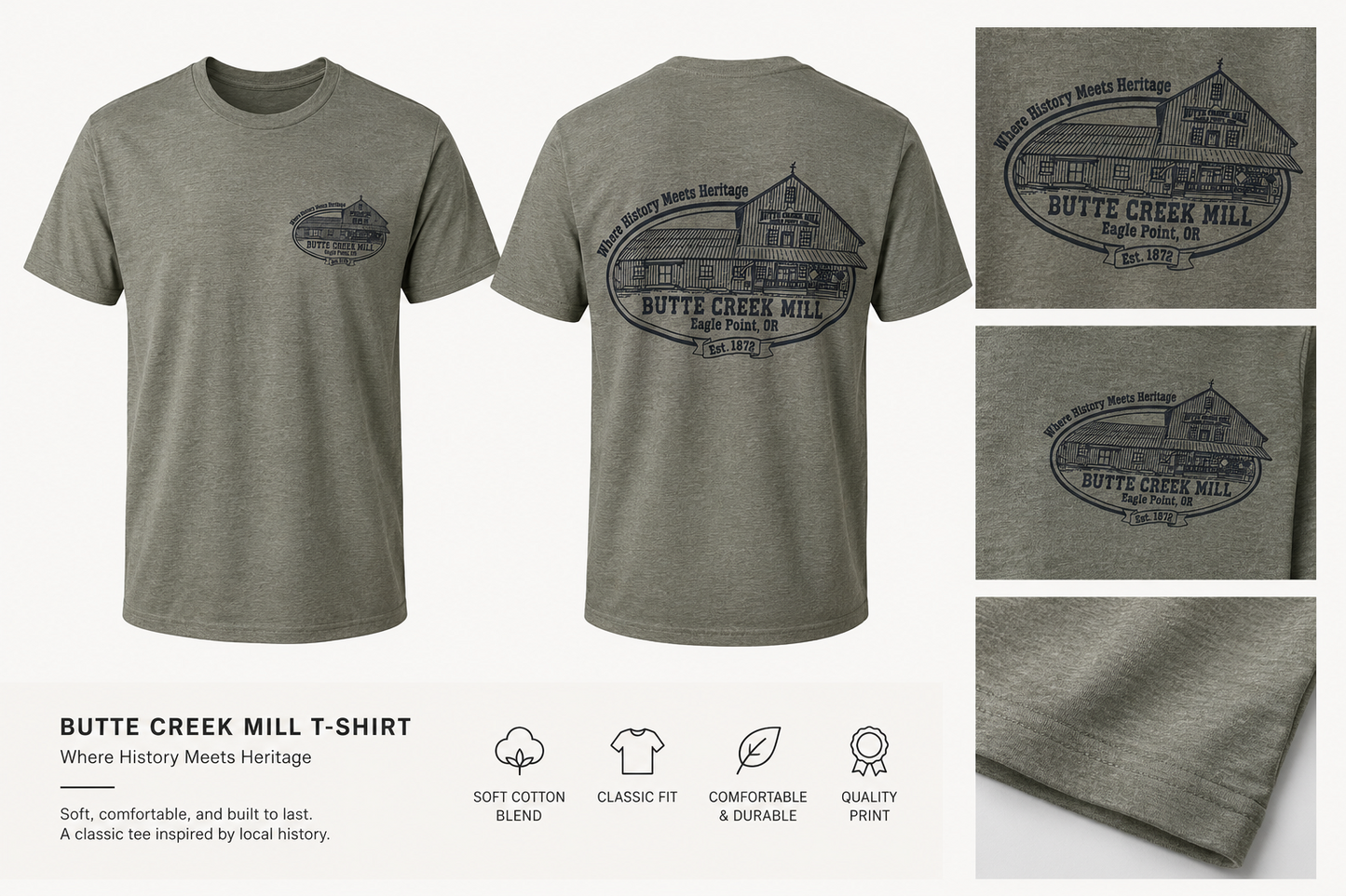 Butte Creek Mill Short Military green Sleeve Logo Tees