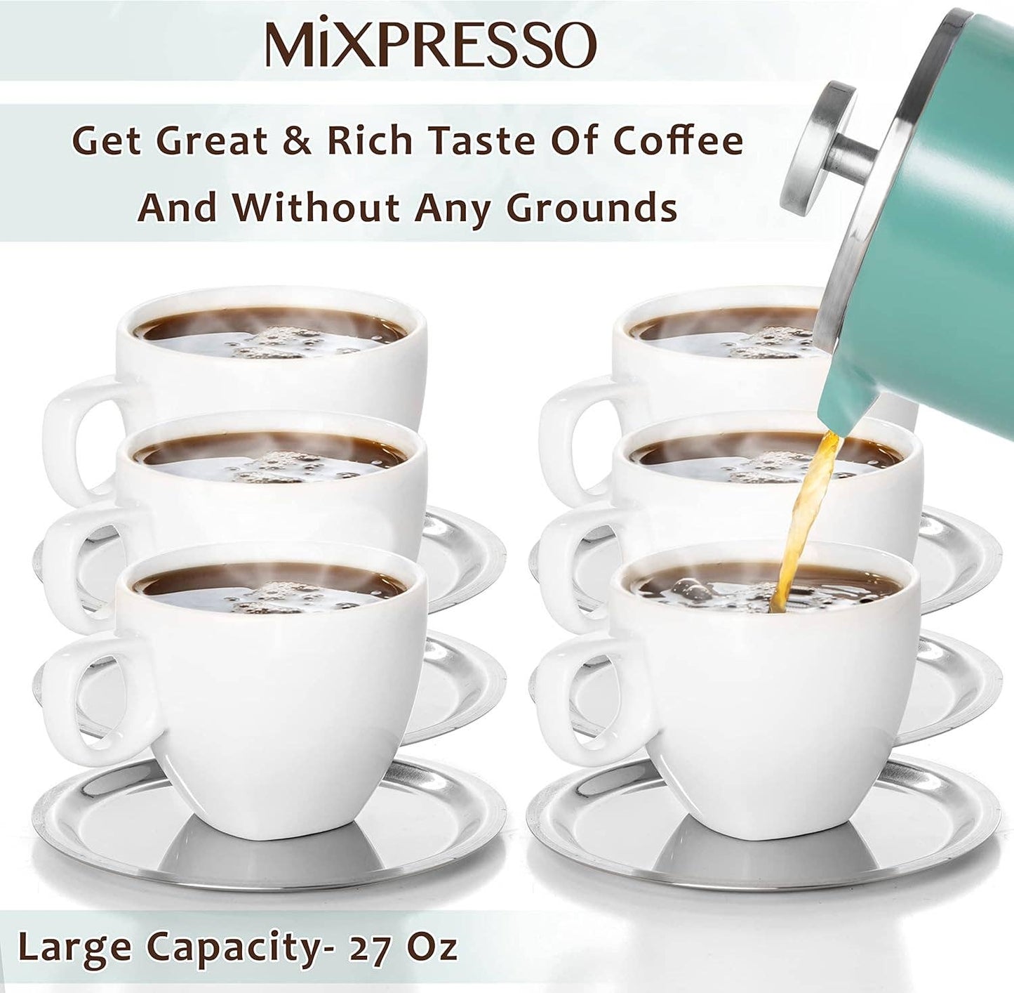 Mixpresso Stainless Steel French Press Coffee Maker 27 Oz 800ML Double Wall Metal Insulated Coffee Press & Tea Brewer: Bronze