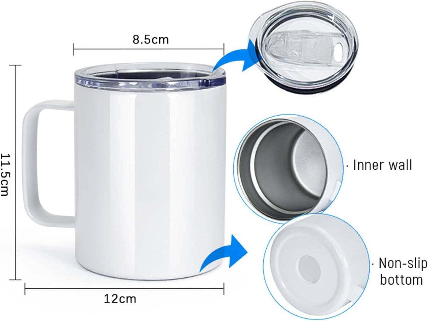 12oz Sublimation Coffee Mug with Handle & Lid