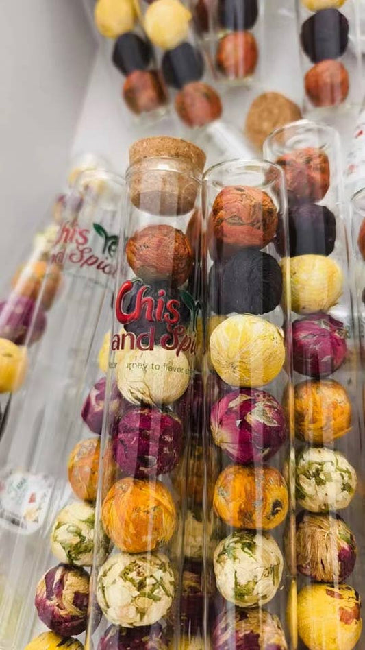Blooming tea balls- 8 in glass tube