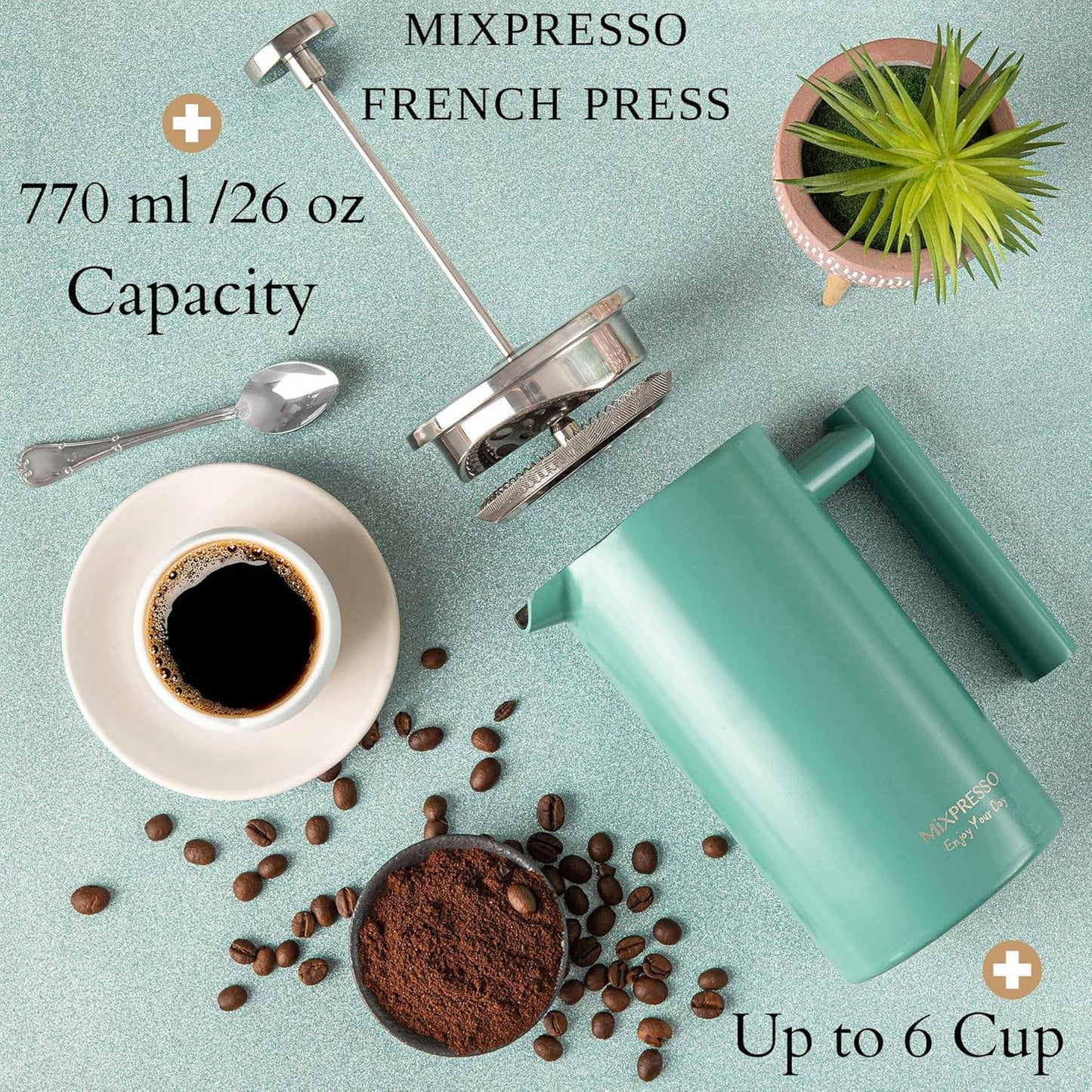 Mixpresso Stainless Steel French Press Coffee Maker 27 Oz 800ML Double Wall Metal Insulated Coffee Press & Tea Brewer: Bronze