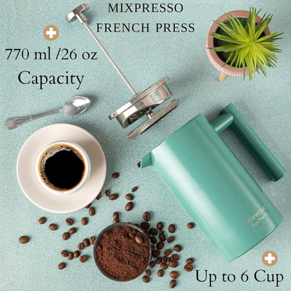 Mixpresso Stainless Steel French Press Coffee Maker 27 Oz 800ML Double Wall Metal Insulated Coffee Press & Tea Brewer: Bronze